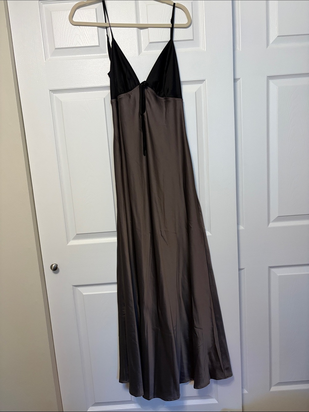 Pepper Mayo Satin Two-Tone Slip Dress - Black & Brown